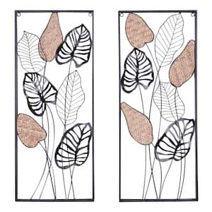 Metal Black Tall Cut-Out Leaf Wall Decor with Intricate Laser Cut Designs (Set of 2)