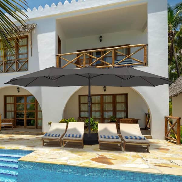 PASAMIC 15 ft. Patio Market Umbrella Double-Sided Outdoor Patio Umbrella UV Protection with Crank Handle and Base in Dark Grey