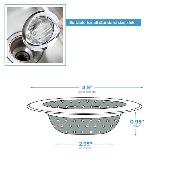 Kitchen Sink Strainer Basket Drain Catcher (2-pack) - 4.5” Diameter, Wide  Rim, Premium Stainless Steel Sink Disposal Stopper, Anti-Clogging