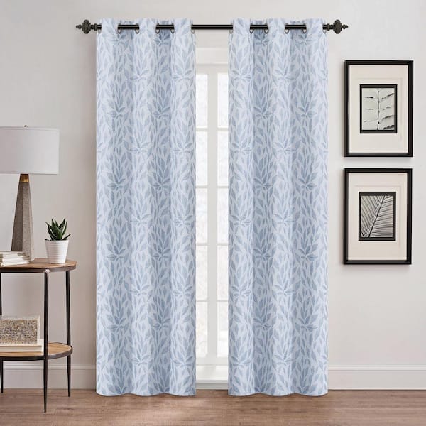 Dainty Home Monica 76 in. x 84 in. Floral Grommet Room Darkening Window Panel Pair in Blue