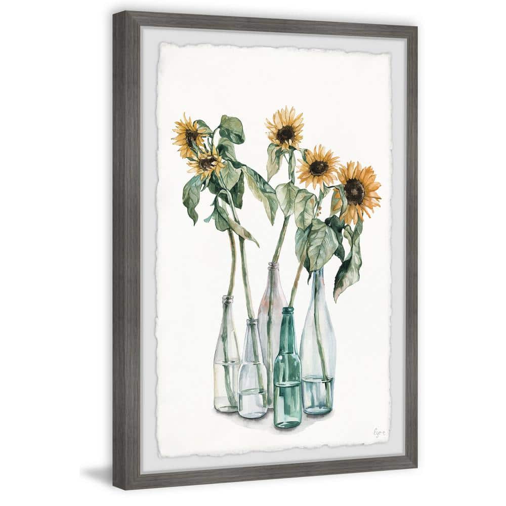 Sunflower Bloom Watercolor Print in Natural Wood Frame