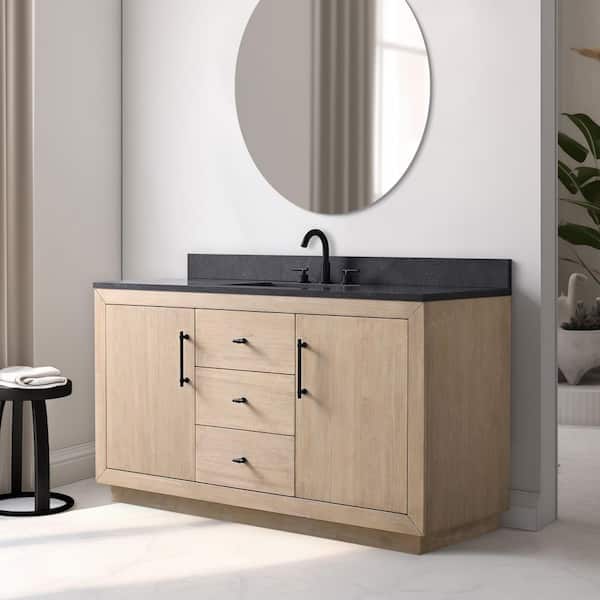 60 in. W x 22 in. D x 38 in. H Single Sink Bath Vanity in Light Wheat with Black Stone Top