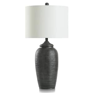 Charlotte 32 in. Matte Black, Off-White Urn Task and Reading Table Lamp for Living Room with White Linen Shade