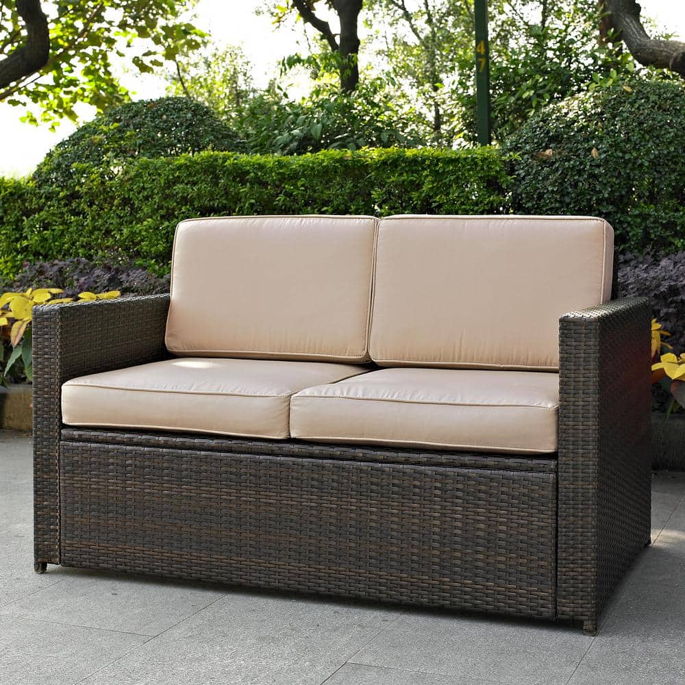 Palm Harbor Brown Wicker Loveseat with Sand Cushions