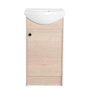 18 in. W x 15 in. D x 35 in. H Wood Freestanding Bathroom Vanity in Plain Light Oak with White Ceramic Top