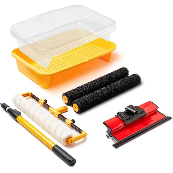 KIWDZFU 18 in. Paint Roller Kit with Drywall Skimming Blade, Compound Roller, Extension Handle, Tray, Cover, Frame 10-Pack