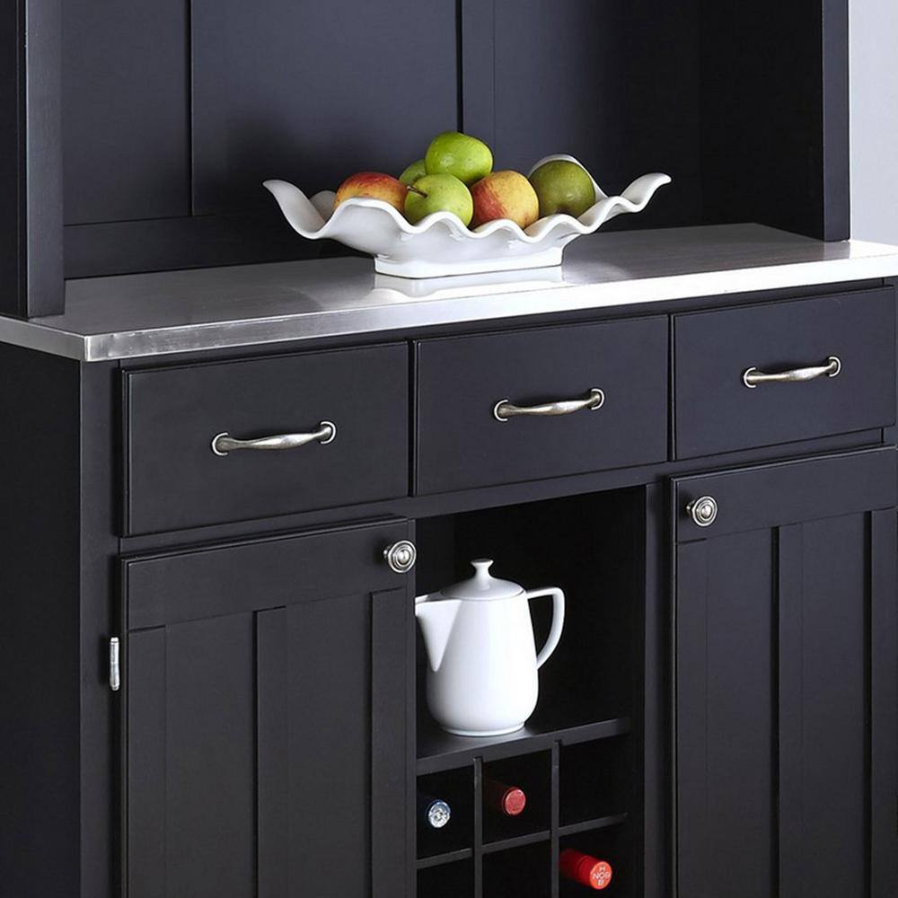 Black Hardwood Buffet with Hutch and Stainless Steel Top