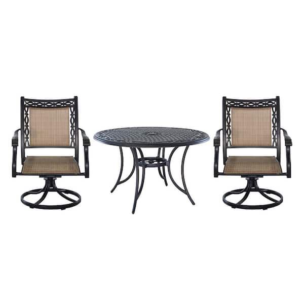 Clihome 3-Piece Metal Outdoor Patio Dining Set with Cast Aluminum Dining Swivel Chairs and 48 in. Dining Table