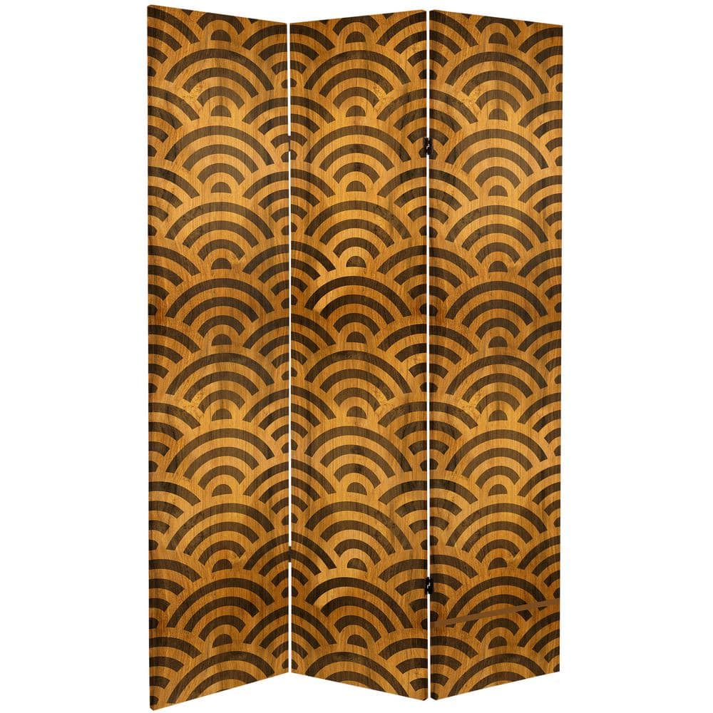 Japanese Kumiko Wave 6-Ft Wood Canvas Folding Room Divider