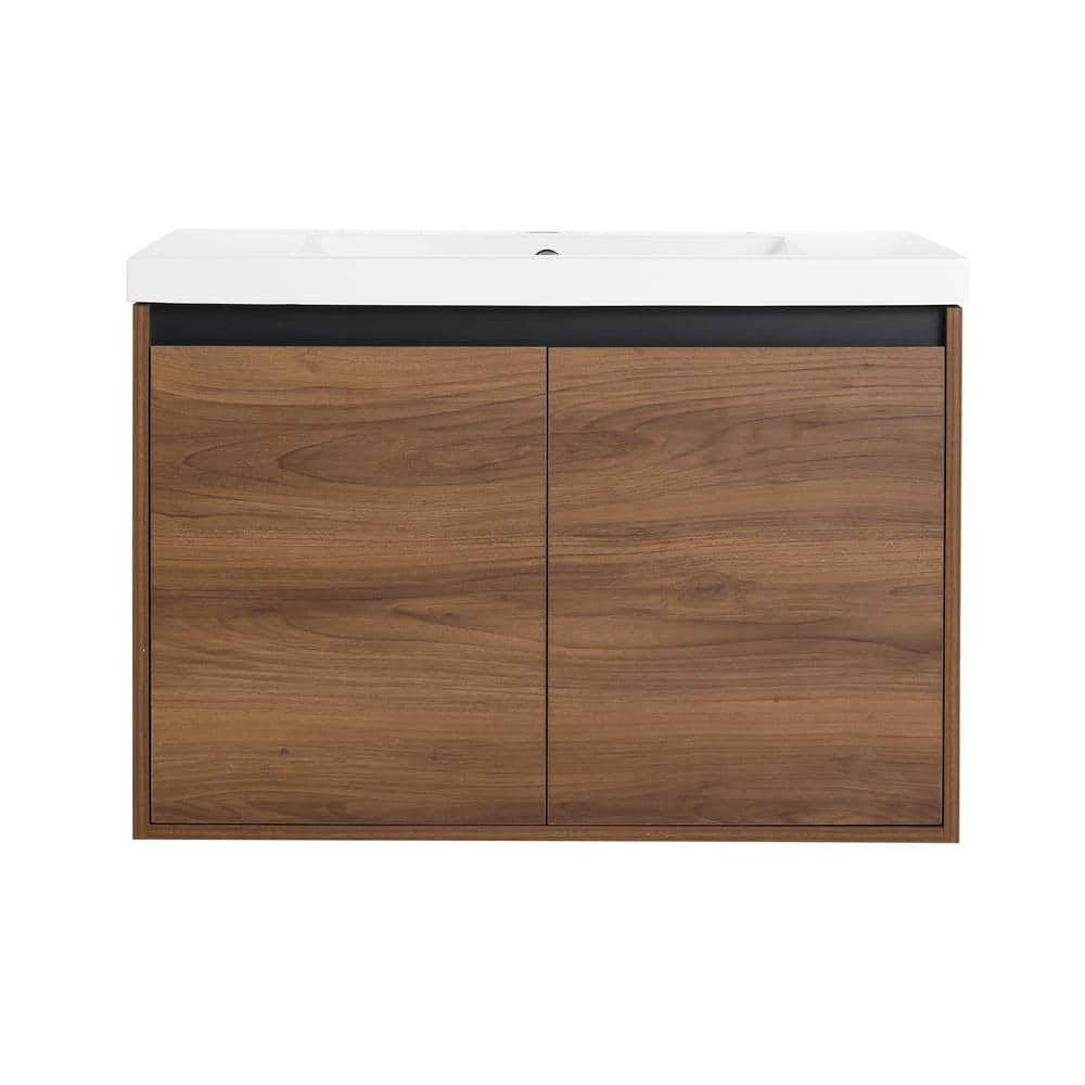 30 in. W x 18 in. D x 20 in. H Single Sink Wall-Mounted Bath Vanity in Brow