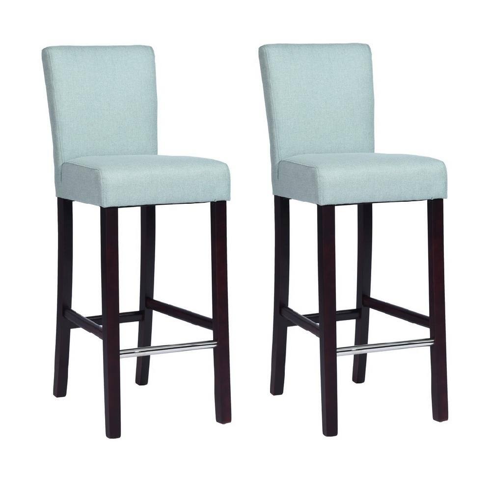 FurnitureR Nielsen 28.1 in. Light Blue High Back Wood Frame Bar Stool