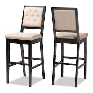 Gideon 47.8 in. Sand and Dark Brown Low Back Wood Bar Height Bar Stool (Set of 2)