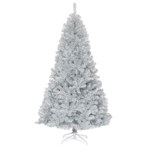 7.5 ft. Hinged Unlit Artificial Silver Tinsel Christmas Tree Holiday with 1258 Tips