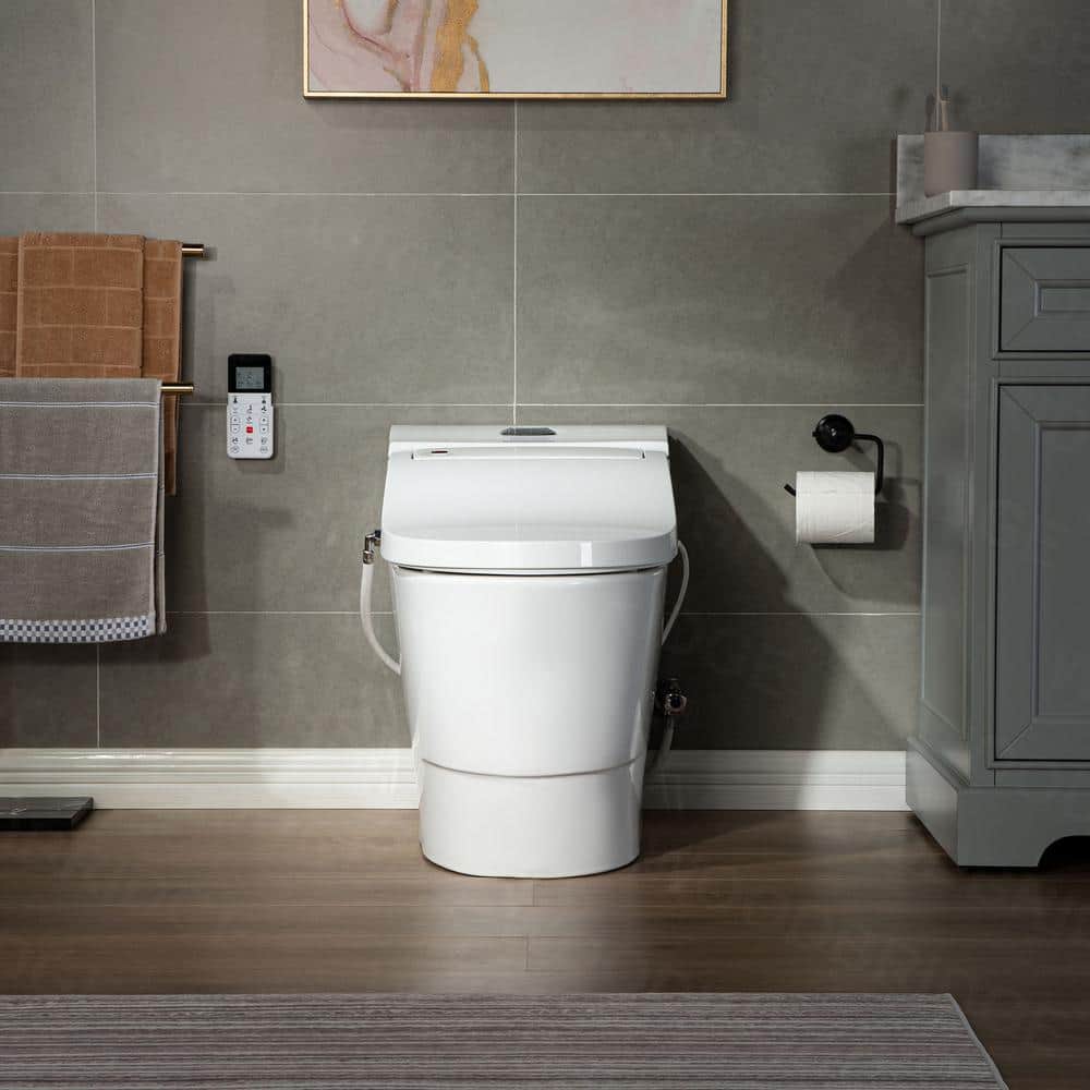 White Porcelain Elongated Dual Flush Smart Bidet Toilet