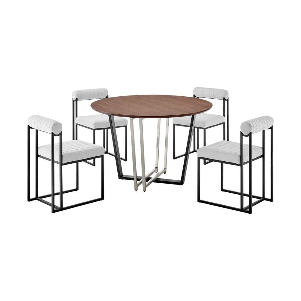Joana and Anastasia 5-Piece Light Gray Fabric Black and Wood Top Dining Set