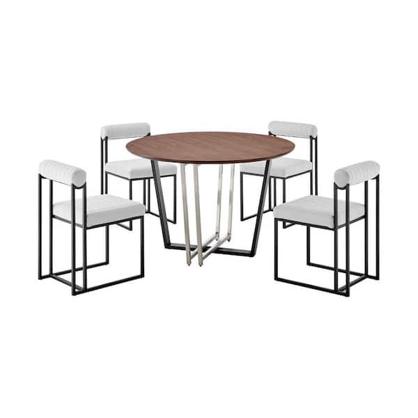 Joana and Anastasia 5-Piece Light Gray Fabric Black and Wood Top Dining Set Seats 4