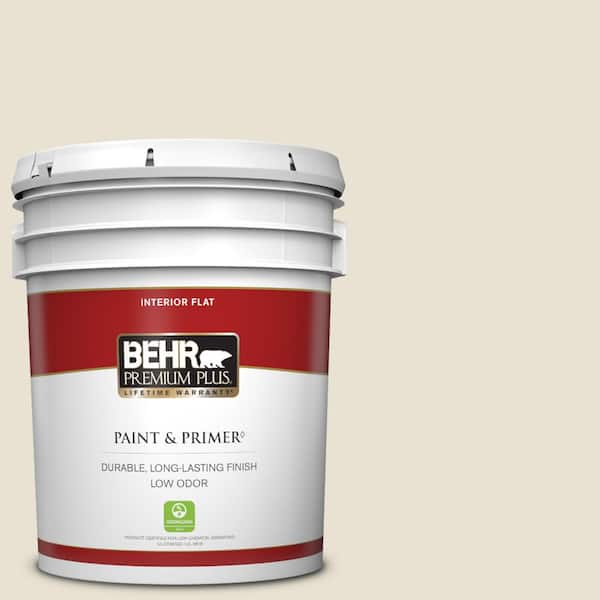 BEHR PREMIUM PLUS 5 gal. #BXC-62 Alabaster Flat Low Odor Interior Paint & Primer