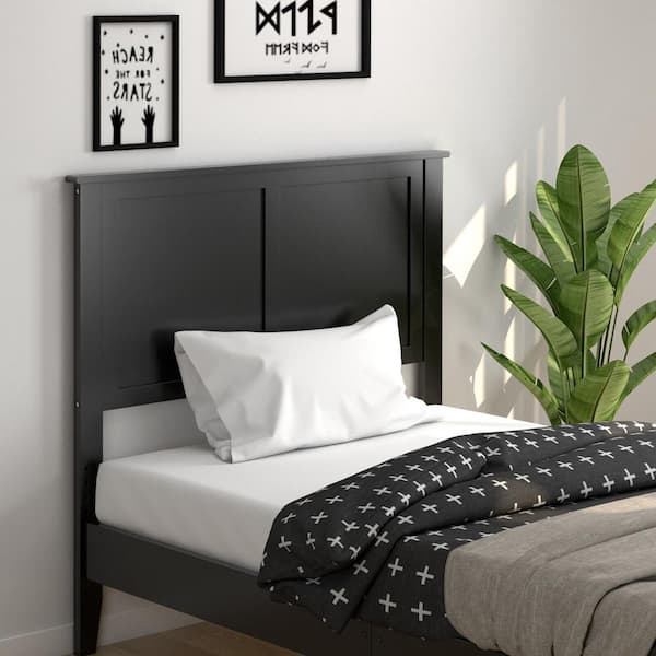 Black Twin size Solid Wood Flat Panel Headboard