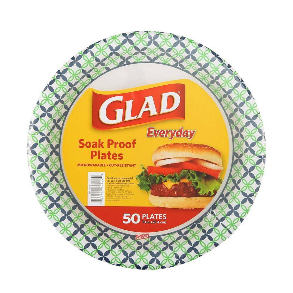 Glad 10 Blue Flower Round Disposable Paper Plates - 50 ct