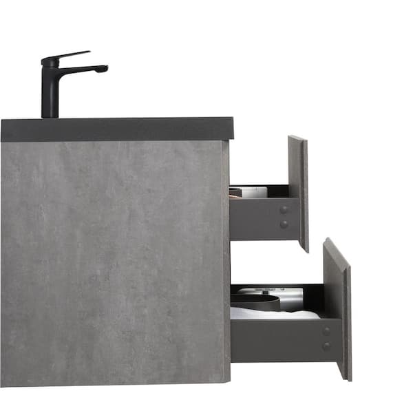 Lodi 24 in. W x 20 in. D x 16 in. H Single Floating Bathroom Vanity with Black Quartz Sand Top in Grey Assembled