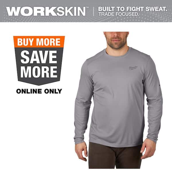 Men's Work Skin Extra Large Gray Light Weight Performance Long-Sleeve T-Shirt