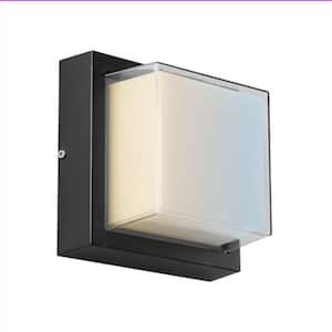 Black LED Outdoor Square Modern Selectable CCT 3000K 4000K 5000K Hardwired Wall Lantern Light Sconce w/ No Bulbs Needed
