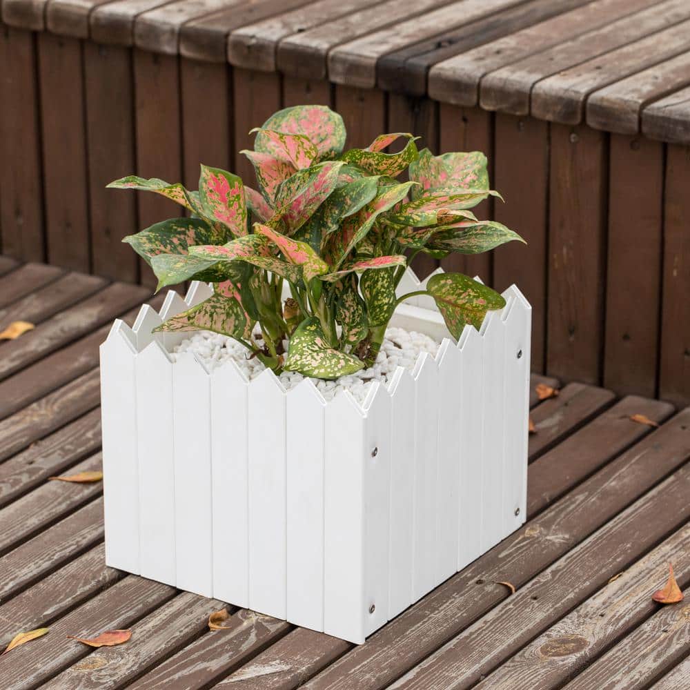 Traditional Square White Vinyl Outdoor Planter Box, 10.5"