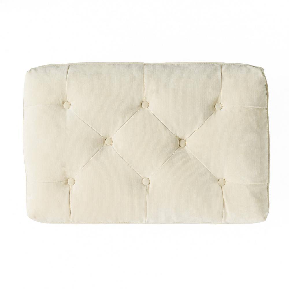 Cream Tufted Fabric and Wood Rectangular Ottoman