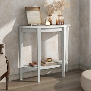 Yara 36 in. White Half-Moon Particle Board Console Table With Bottom Shelf