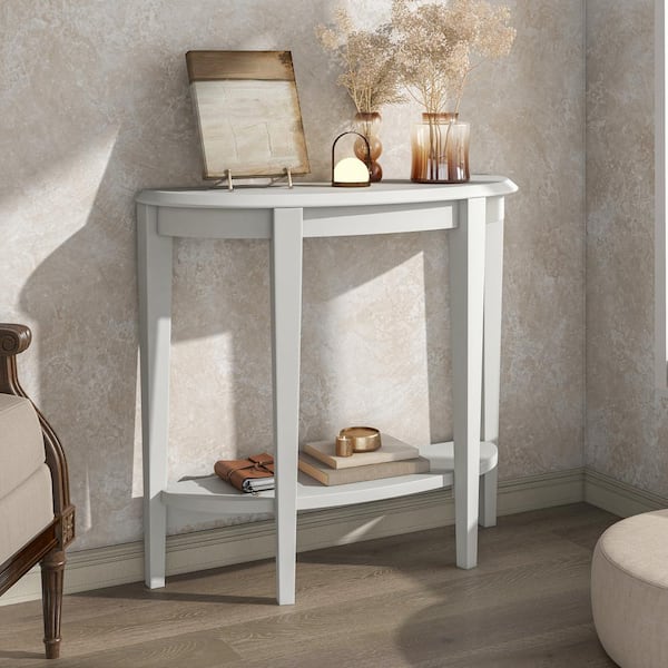 Furniture of America Yara 36 in. White Half-Moon Particle Board Console Table With Bottom Shelf