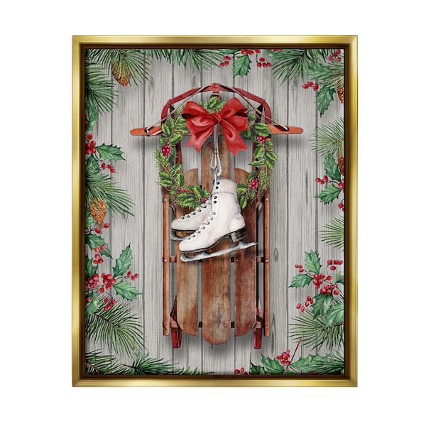 Stupell Industries Winter Ice Skates and Sled by Conrad Knutsen 1-Piece Floater Frame Graphic Print Nature Poster Art Print 21 in. x 17 in.