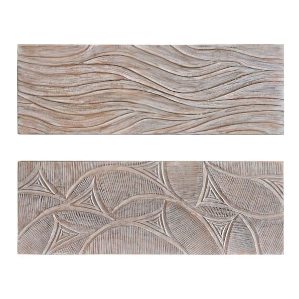 Modern 48 in. x 1.5 in. Gray Wooden Wall Art in Abstract Geometric and Wave Pattern (Set of 2)