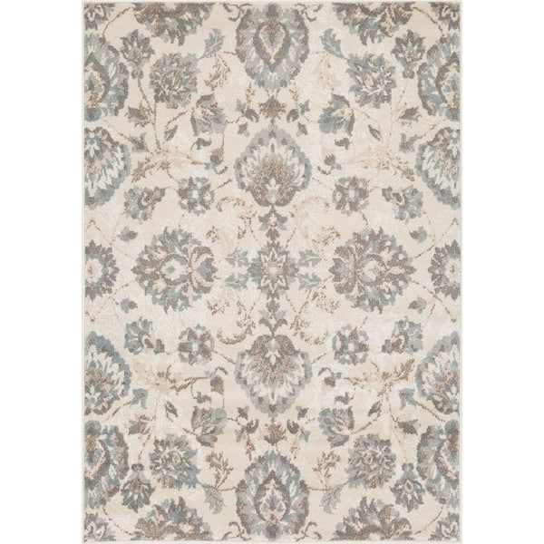 L'Baiet Emery Grey Floral 8 ft. x 10 ft. Area Rug