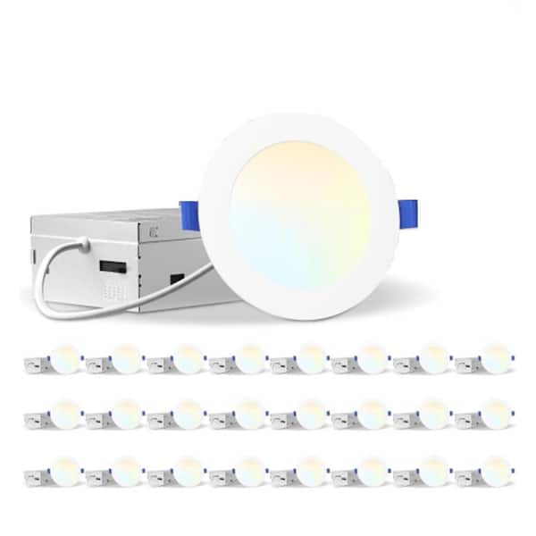 6 in. 12W 1080lm LED Dimmable Canless Wafer Ceiling Recessed Light/Ultra-Thin Recessed Light Junction Box 24-Pack