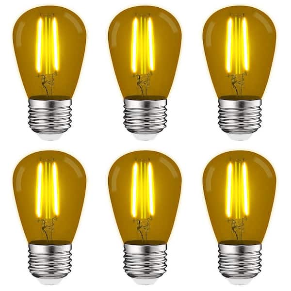 LUXRITE 11-Watt Equivalent S14 Edison LED Yellow Light Bulb, 0.5-Watt, Outdoor String Light Bulb UL, E26 Base Wet Rated (6-Pack)