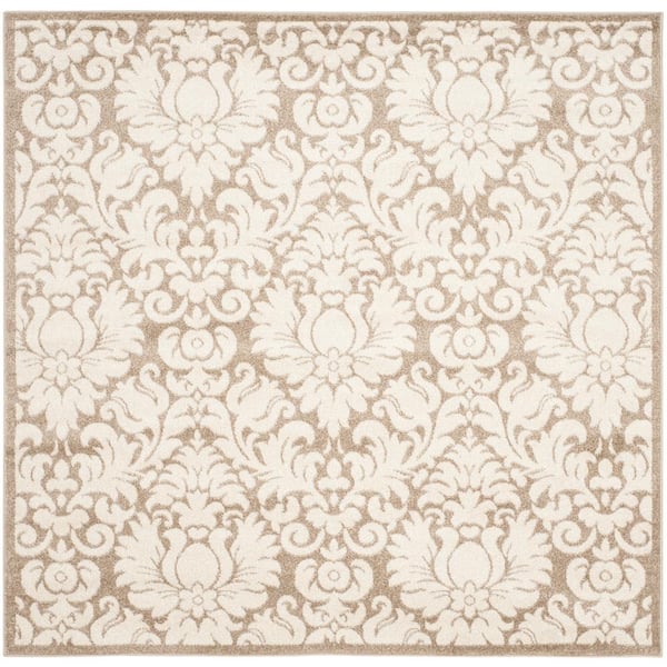 SAFAVIEH Amherst Wheat/Beige 7 ft. x 7 ft. Square Floral Geometric Border Area Rug