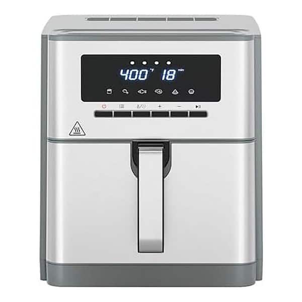 10 Qt. Silver Large Air Fryer with 6 Cooking Functions, 400°F Temp Controls, Nonstick Basket