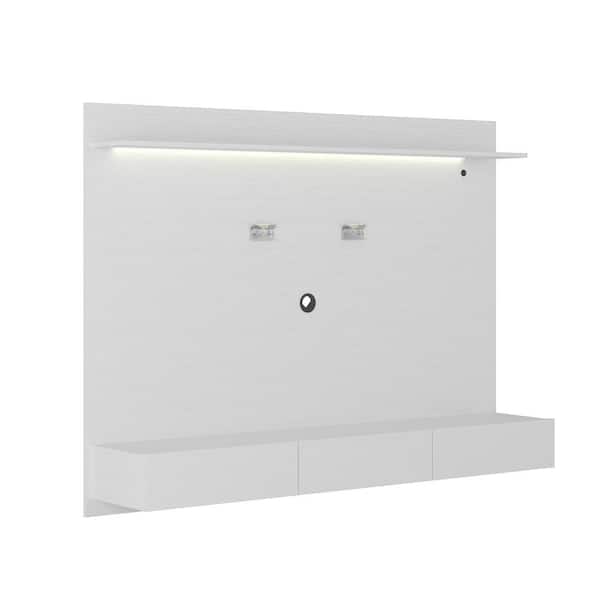 MAYKOOSH White, Floating Entertainment Center for TV's upto 70 in. with Display Shelves, Wall Mount, Pull-Out Drawers, LED Light