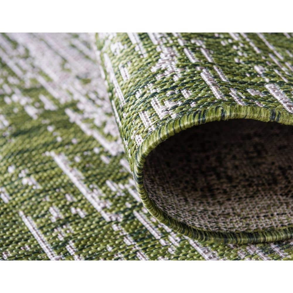 Modern Abstract 9' x 12' Gray and Green Synthetic Outdoor Rug