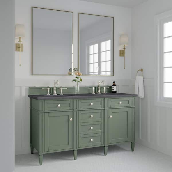 James Martin Vanities Brittany 60.0 in. W x 23.5 in. D x 33.8 in. H Bathroom Vanity in Smokey Celadon with Charcoal Soapstone Quartz Top