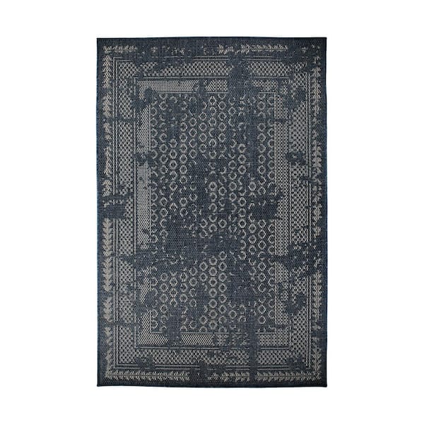 World Rug Gallery Bohemian Border Indoor/Outdoor Area Rug - Blue 7'10 x 10