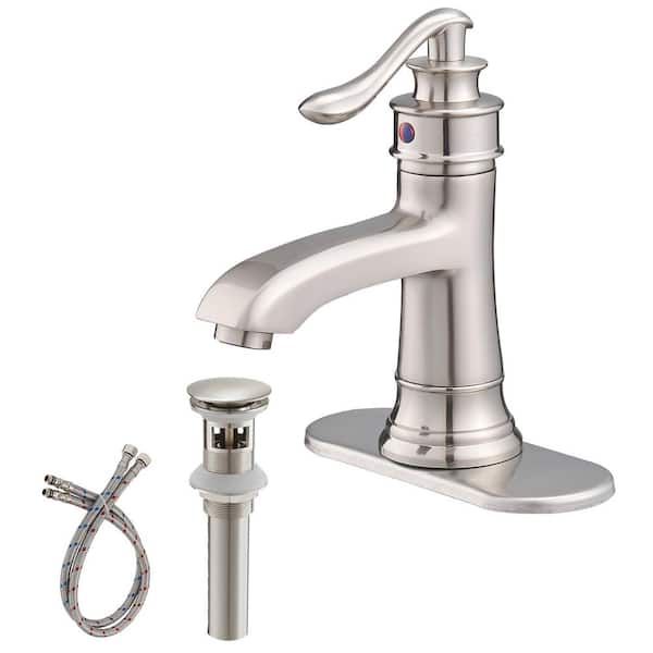 BWE Single Hole Single-Handle Low-Arc Bathroom Faucet With Pop-up Drain Assembly In Brushed Nickel