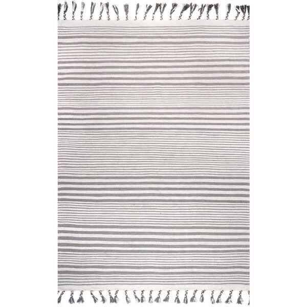 nuLOOM Rose Stripe Cotton Flatweave Tassel Light Gray 8 ft. x 10 ft