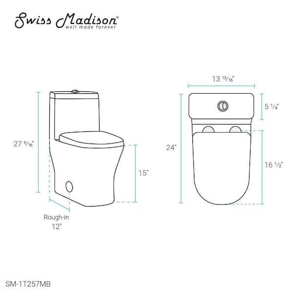 Swiss Madison Sublime II One-Piece Round Toilet Dual-Flush 1.1/1.6 GPF, Matte Black