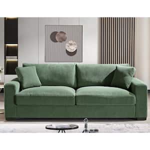 Luxe Collection 89 in. Wide Square Arm Soft Corduroy Polyesters Fabric Mid-Century Modern Rectangle Sofa in Green