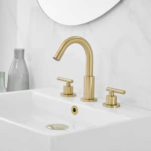 8 in. Widespread 2-Handle Mid-Arc Bathroom Faucet with Valve and cUPC Water Supply Lines in Brushed Gold