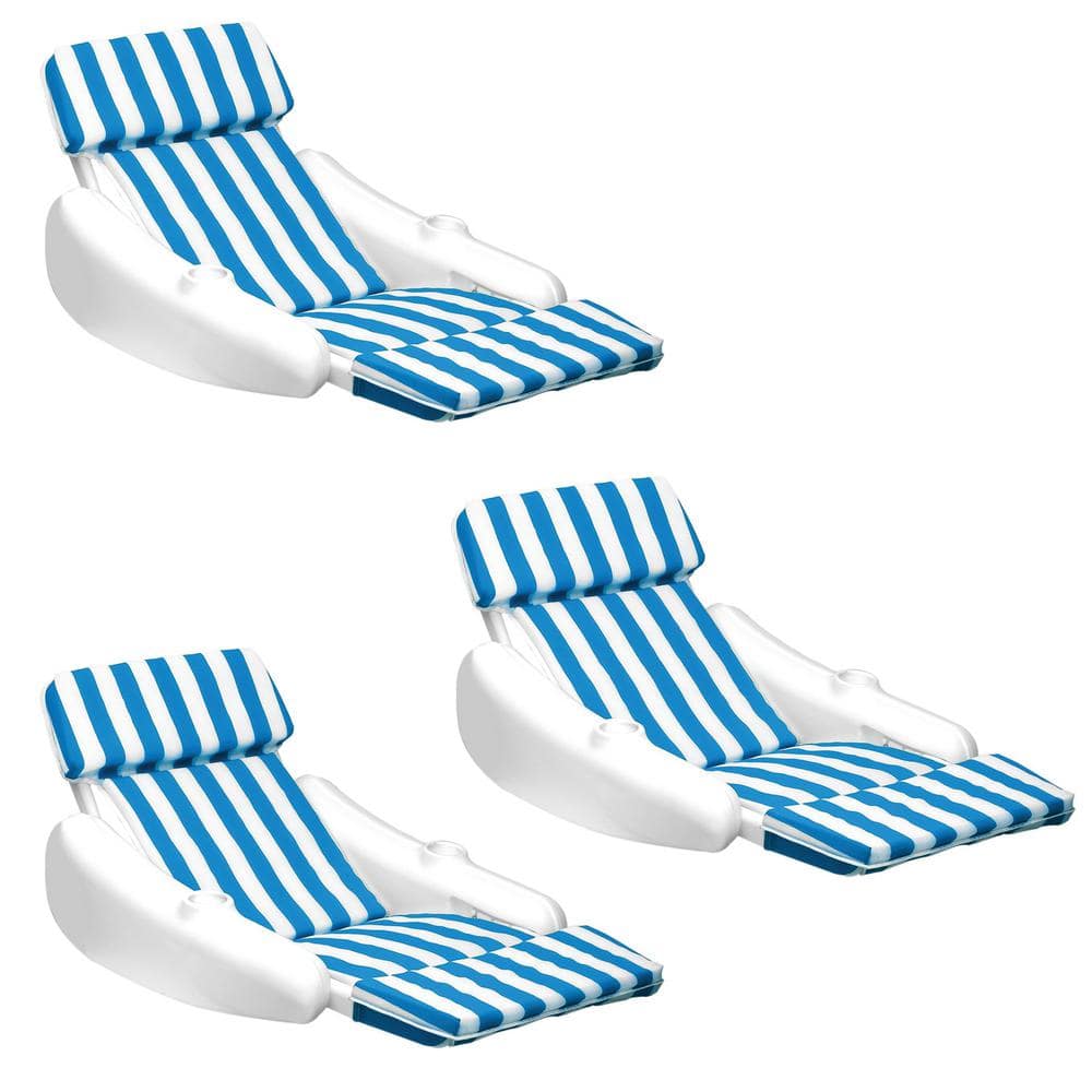 Swimline SunChaser Blue and White Swimming Pool Padded Floating Luxury Lounge Chair (3-Pack) -  3 x 10010M