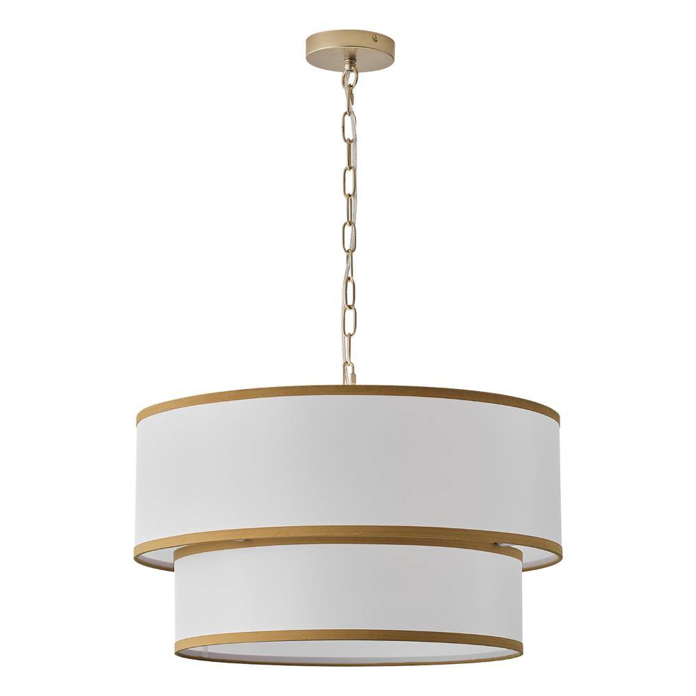21.9 Inch Modern 5-Light Gold Adjustable Drum Chandelier with 2-Tier White Fabric Shade for Dining Room price history on PriceWatchPro