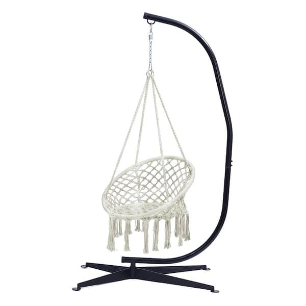 Willit 3.85 ft. Metal Outdoor Hanging Swing Hammock Chair with Stand in Beige