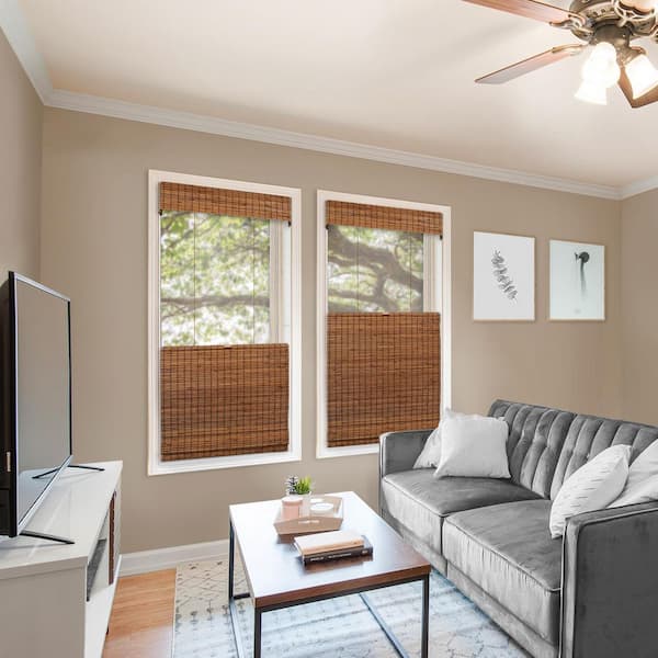 Natural Woven Top Down Bottom Up Cordless Bamboo Roman Shades for Windows, 28.5 in. W x 60 in. L, Frost